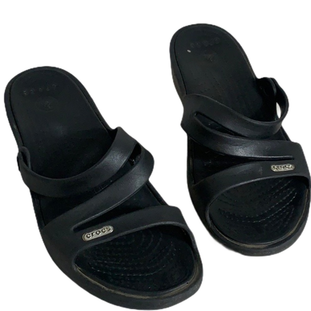 CROCS Patricia Black Wedge Sandals Women’s Sz 8